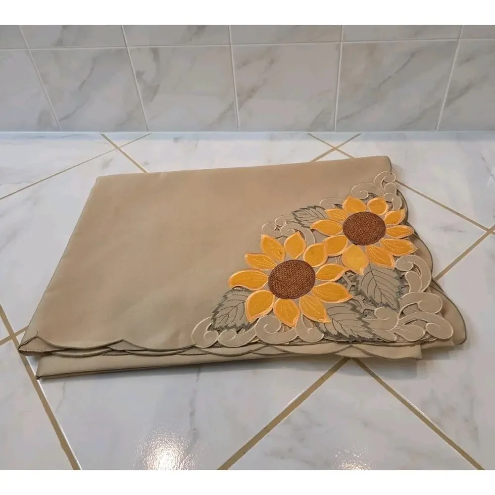 Embroidered Sunflower Harvest Tablecloth 60x84 Rectangular Autumn...